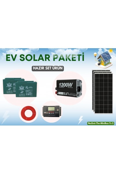 Ev Tipi Güneş Enerji Sistemi Paketi - Mini Buzdolabı, TV, Aydınlatma, Şarj İçin | 1200W İnverterli Solar Enerji Seti Ev Tipi Güneş Enerji Sistemi Paketi - Mini Buzdolabı, TV, Aydınlatma, Şarj İçin | 1200W İnverterli Solar Enerji Seti